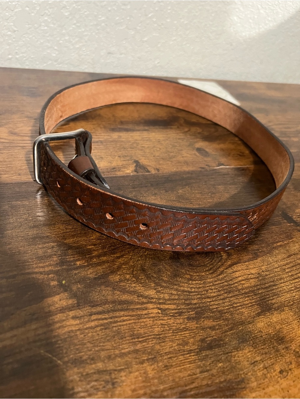 Men's Brown Textured Leather Belt with Metal Buckle